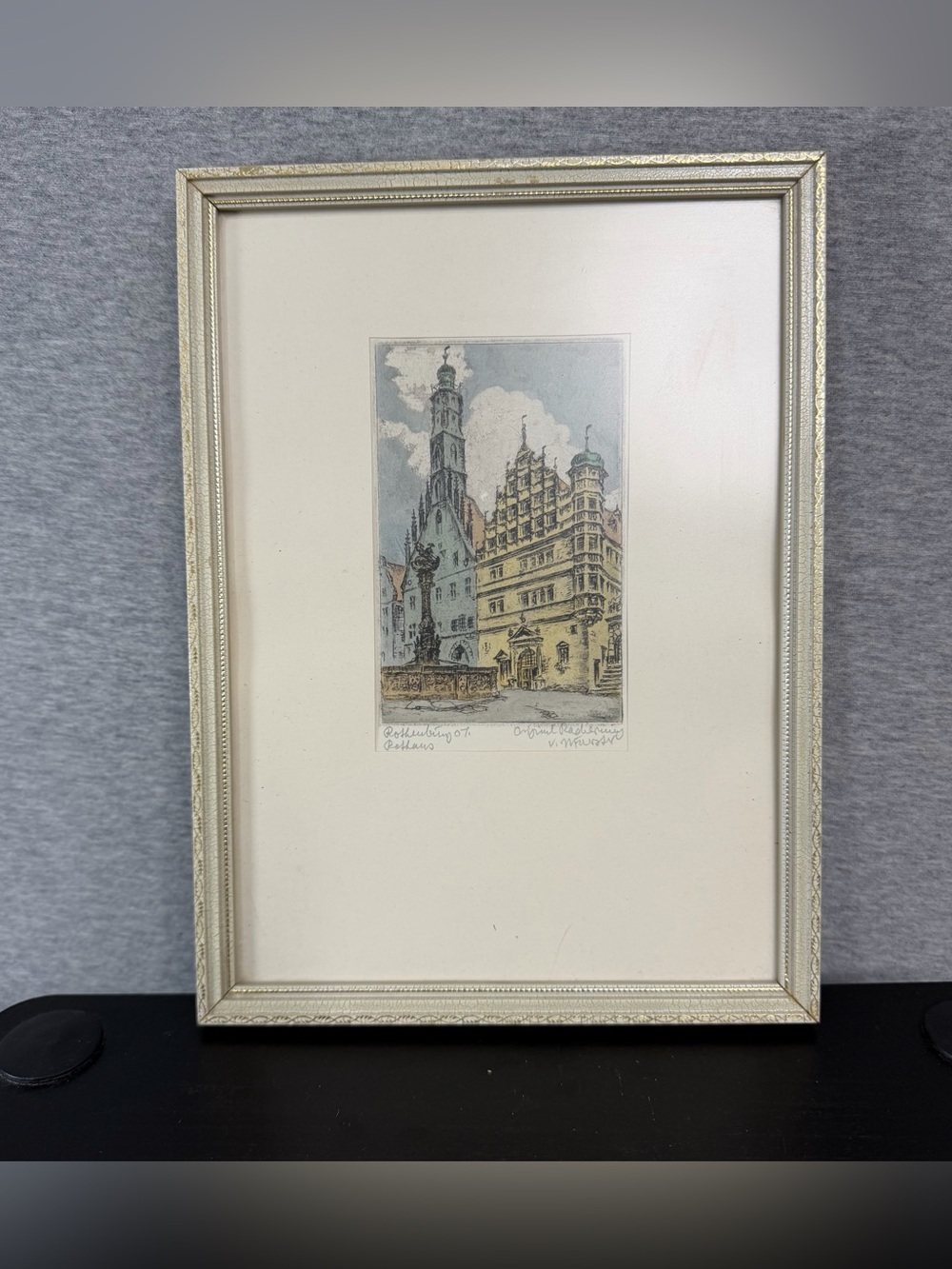 W. Foerster Original Hand Colored Etching Rothenburg o.T. Rathaus Signed